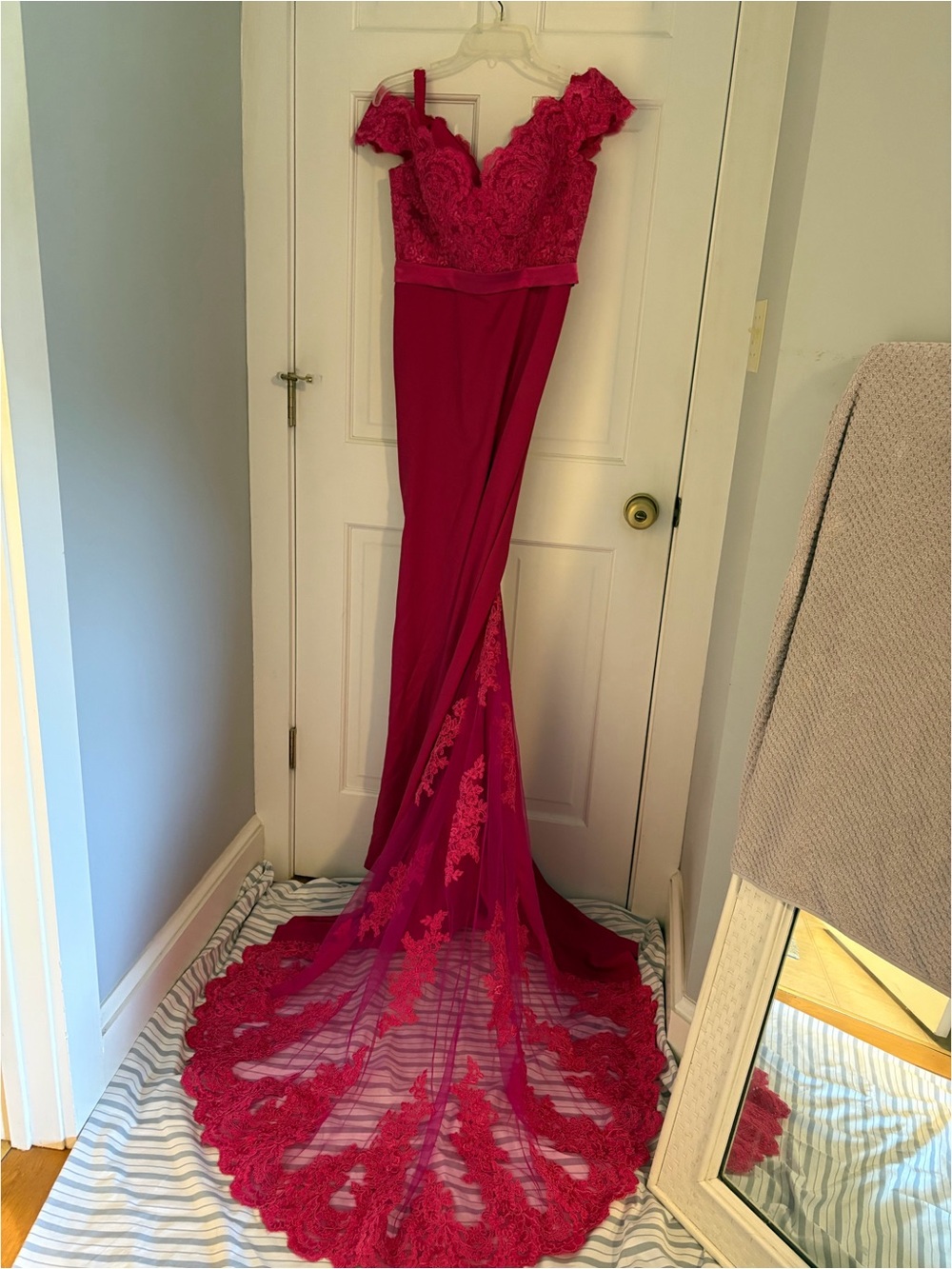 Off-Shoulder Fuchsia  Evening Gown- Custom Made and Dyed